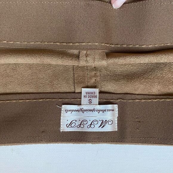M.S.S.P. Max Studio Mini Skirt Tan Soft Faux Suede A-Line 70s Retro Style - Picture 6 of 6